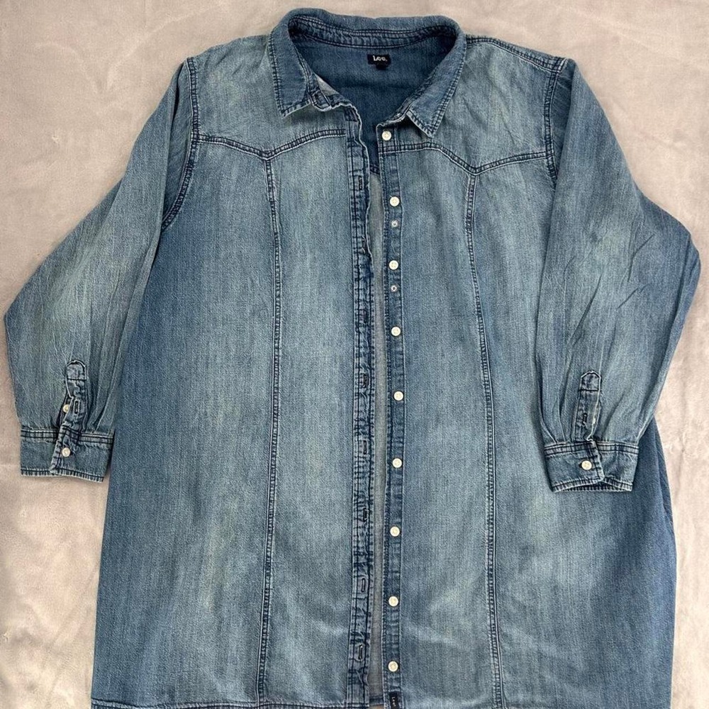 Lee Denim Button Up Shirt Womens Plus Size 4X Blue Long Sleeve Western